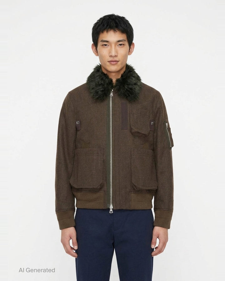 Wool Melton Fur Collar Blouson | sacai | Club21 - front