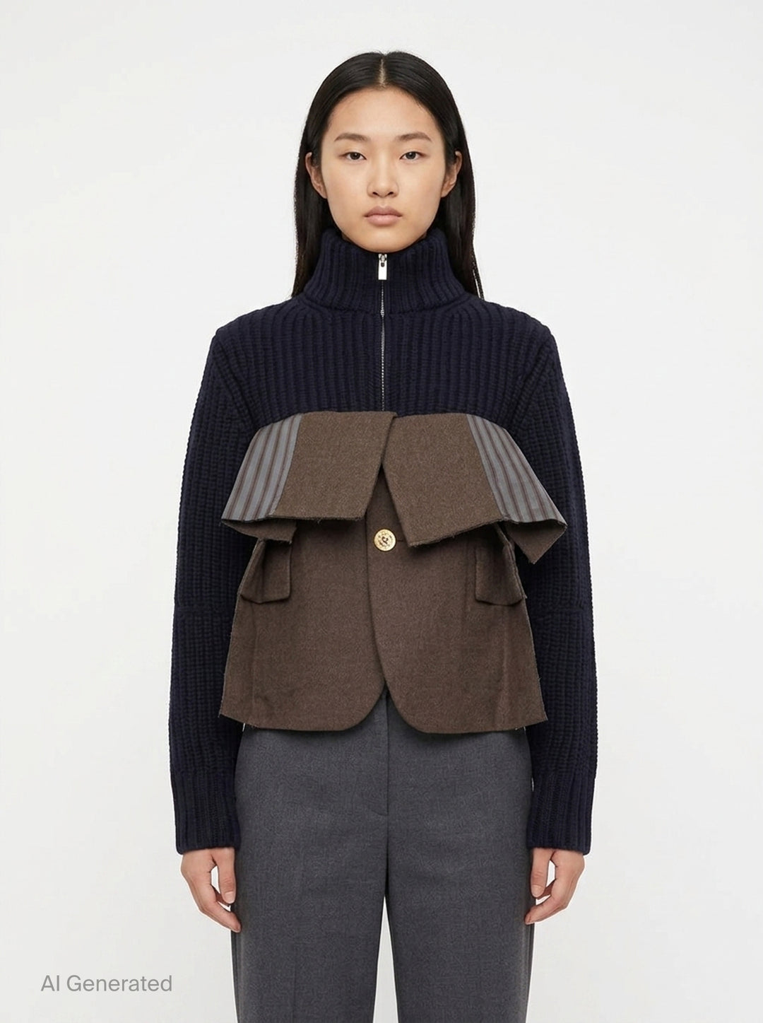Wool Melton Knit Blouson | sacai | Club21 - front