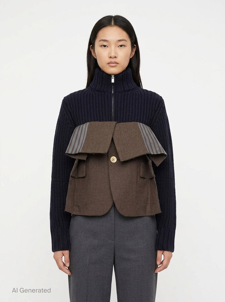 Wool Melton Knit Blouson | sacai | Club21 - front