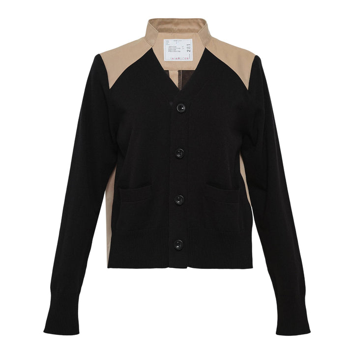 Club21 - sacai - Cotton Gabardine X Knit Cardigan - CARDIGANS - Black