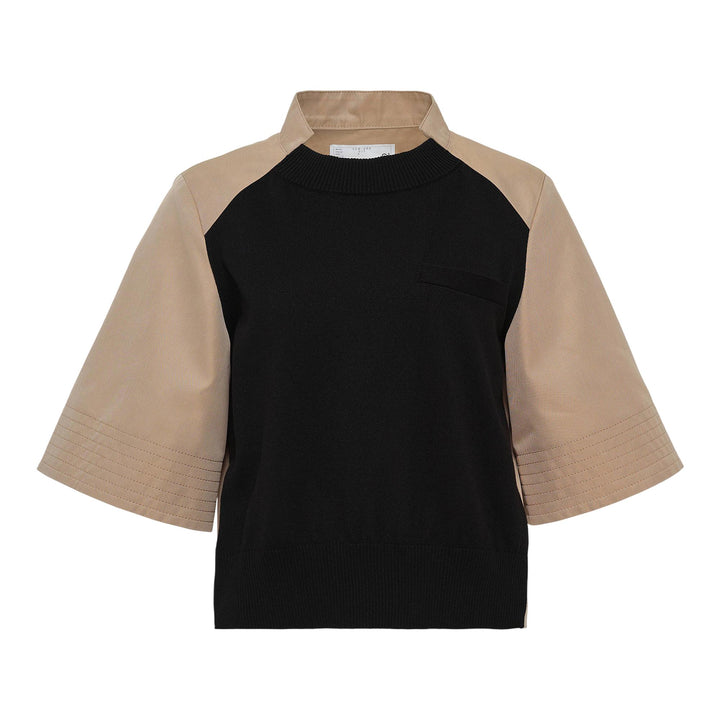 Club21 - sacai - Cotton Gabardine X Knit Pullover - KNIT TOPS - Black