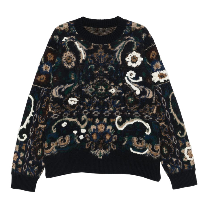 Club21 - sacai - Floral Jacquard Knit Pullover - KNIT TOPS - Navy