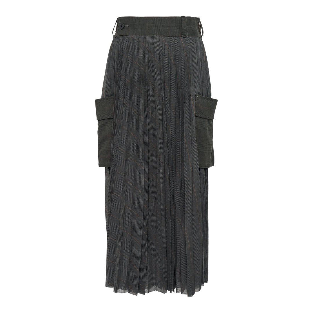 Club21 - sacai - Glen Check Skirt - SKIRTS - Khaki