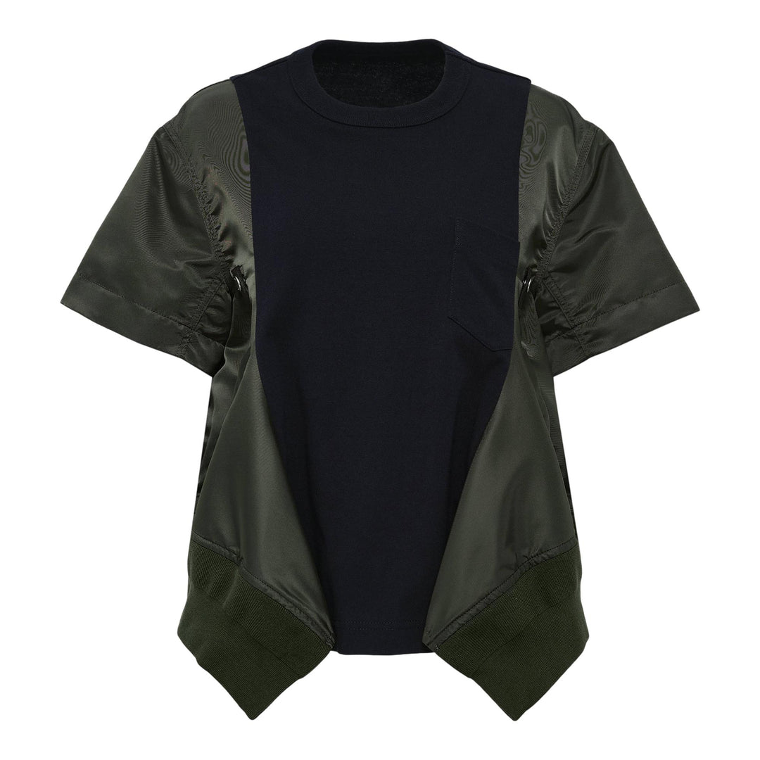 Club21 - sacai - Nylon Twill X Cotton Jersey T-Shirt - TEES - Khaki