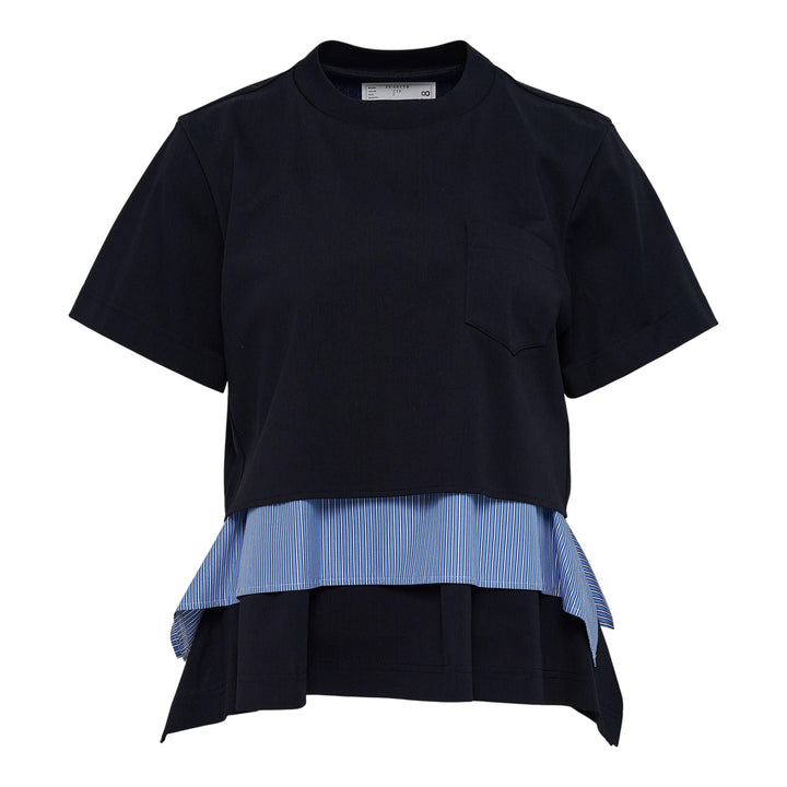 Club21 - sacai - Poplin x Cotton Jersey T-Shirt - TEES - Navy