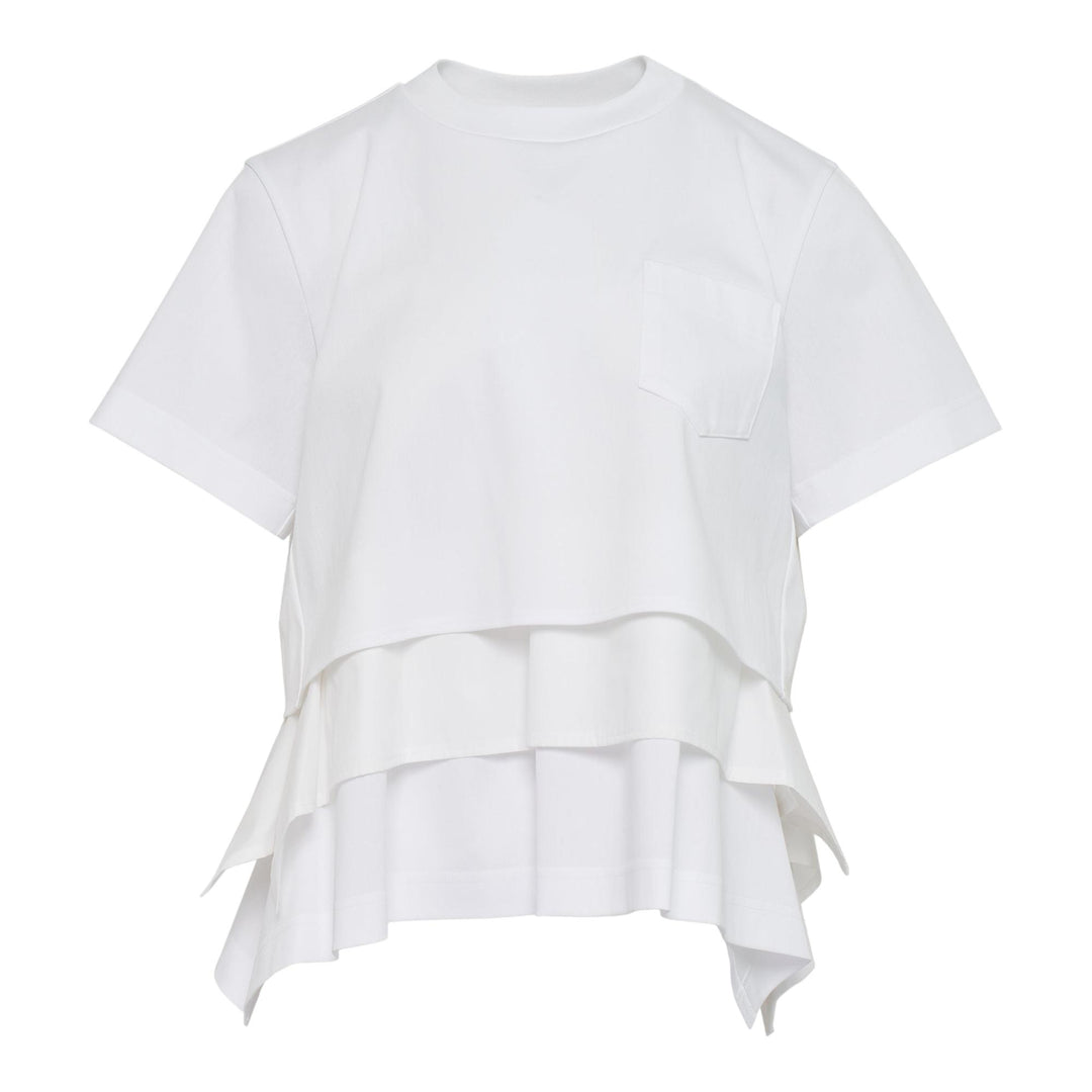 Club21 - sacai - Poplin x Cotton Jersey T-Shirt - TEES - Off-White