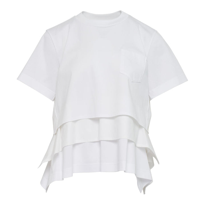 Club21 - sacai - Poplin x Cotton Jersey T-Shirt - TEES - Off-White