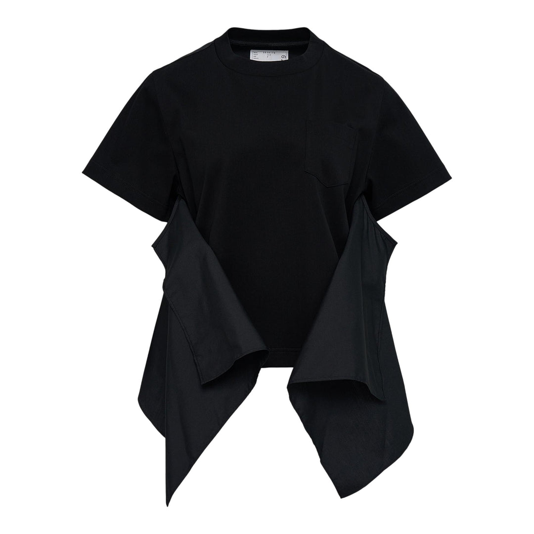 Club21 - sacai - Poplin x Cotton Jersey T-shirt - TEES - Black