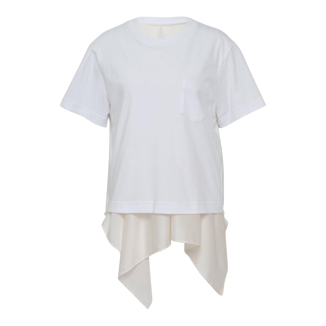 Club21 - sacai - Satin X Cotton Jersey T-Shirt - TEES - Off-White