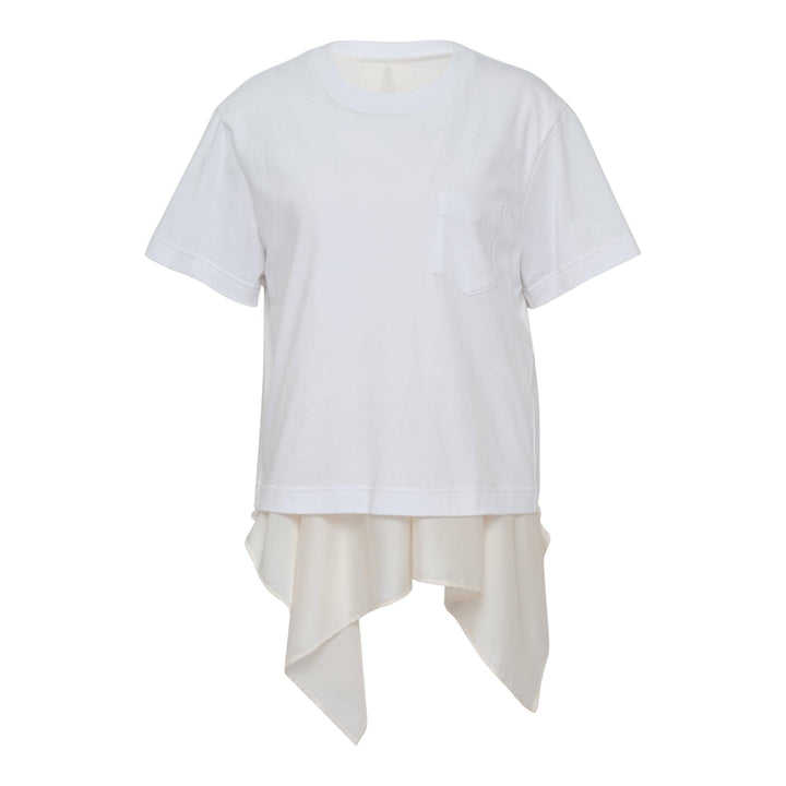 Club21 - sacai - Satin X Cotton Jersey T-Shirt - TEES - Off-White