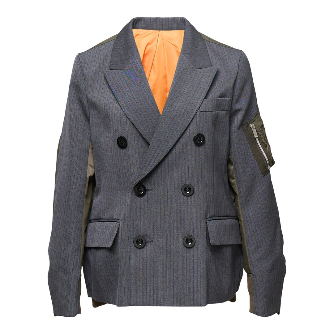 Club21 - sacai - Stripe Doeskin X Nylon Twill Jacket - JACKETS - Grey