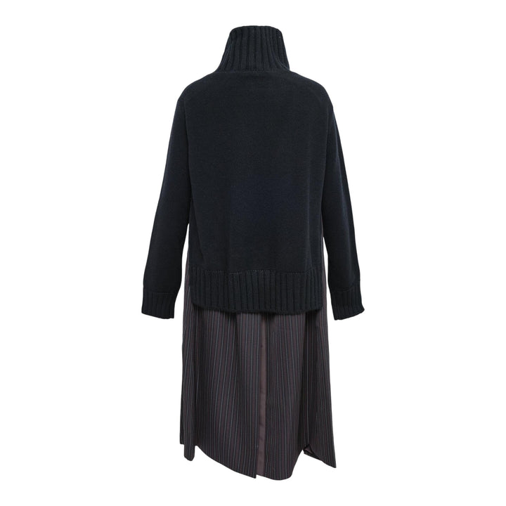 Club21 - sacai - Stripe Doeskin X Wool Knit Coat - COATS - Black