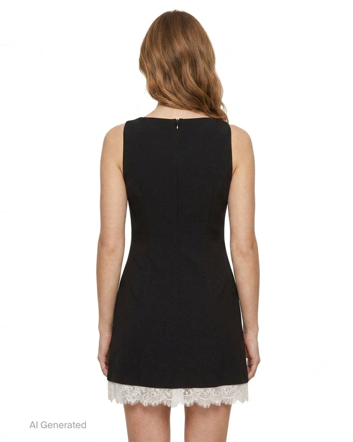 Black Crepe Bow Lace Mini Dress | Self-Portrait | Club21 - back