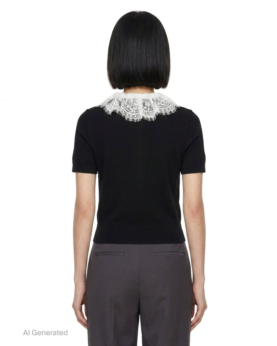 Black Knit Lace Collar Top | Self-Portrait | Club21 - back