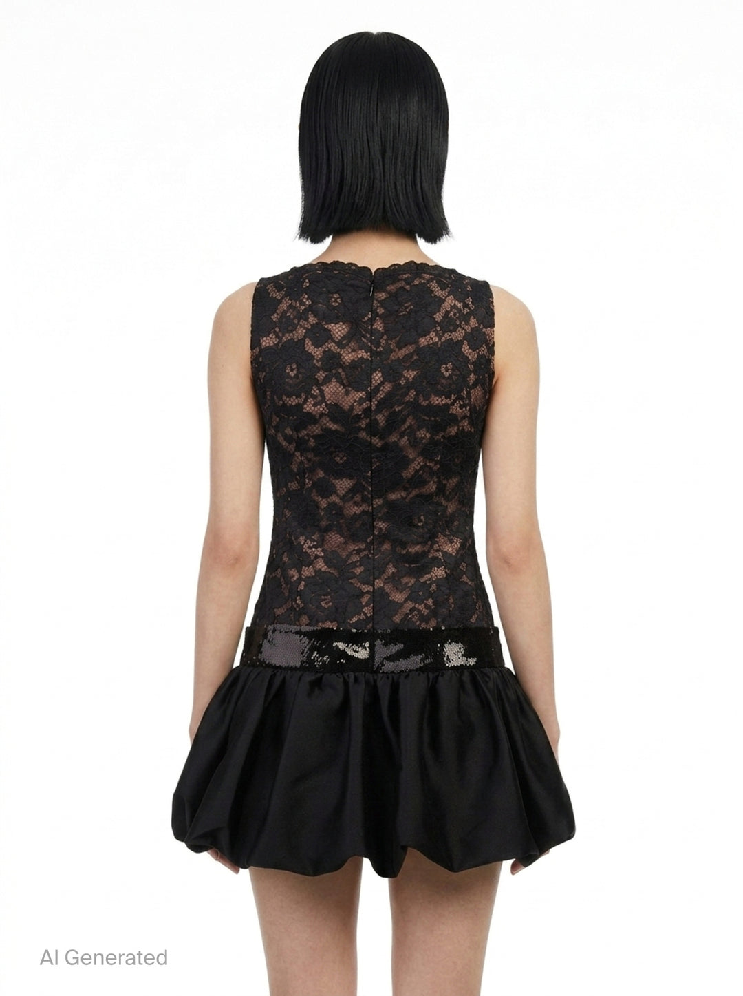 Black Lace Bubble Hem Mini Dress | Self-Portrait | Club21 - back