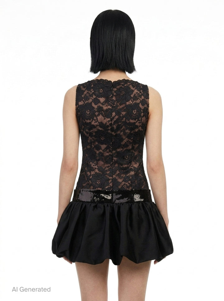 Black Lace Bubble Hem Mini Dress | Self-Portrait | Club21 - back