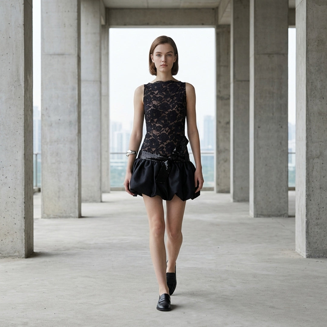Black Lace Bubble Hem Mini Dress | Self-Portrait | Club21 - lifestyle