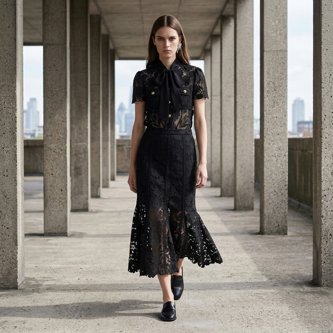 Black Lace Midi Skirt | Self-Portrait | Club21 - lifestyle