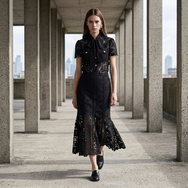 Black Lace Midi Skirt | Self-Portrait | Club21 - lifestyle