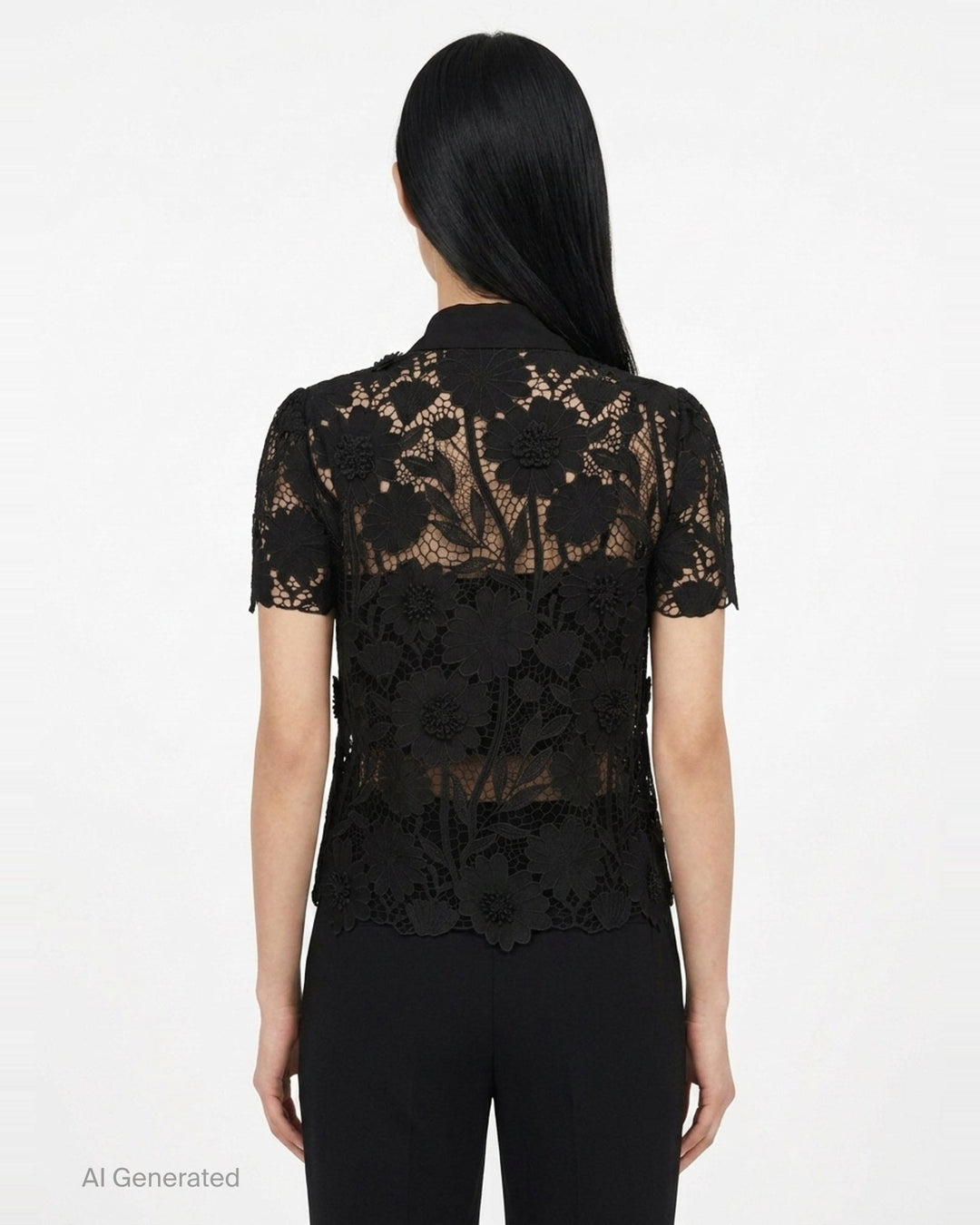 Black Lace Tie Neck Top | Self-Portrait | Club21 - back
