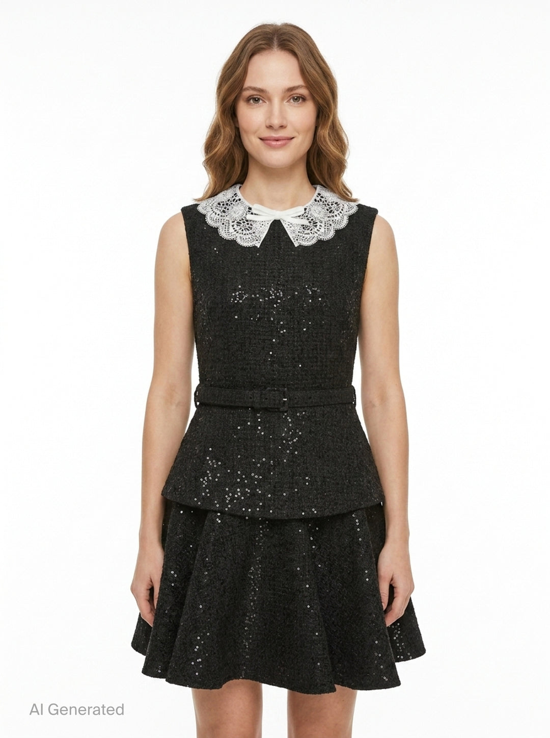 Black Sequin Boucle Mini Dress | Self-Portrait | Club21 - front
