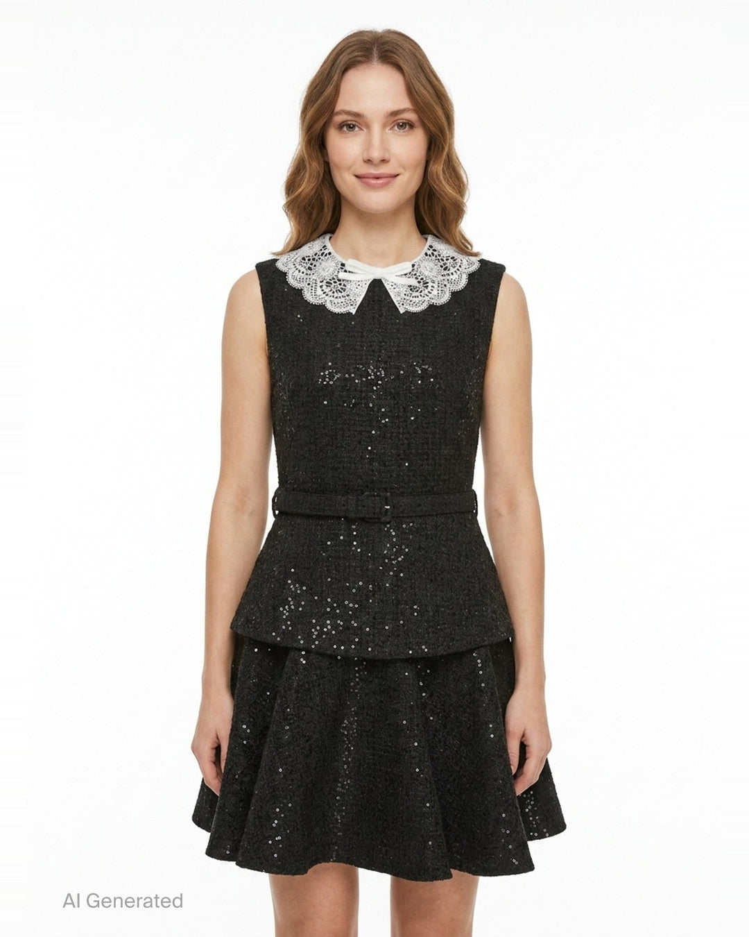Black Sequin Boucle Mini Dress | Self-Portrait | Club21 - front