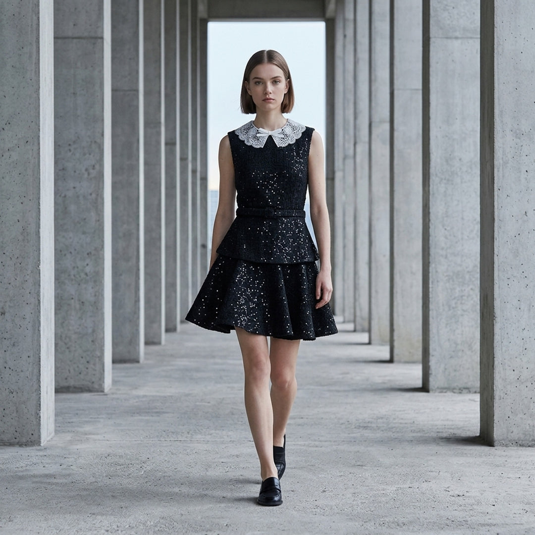Black Sequin Boucle Mini Dress | Self-Portrait | Club21 - lifestyle