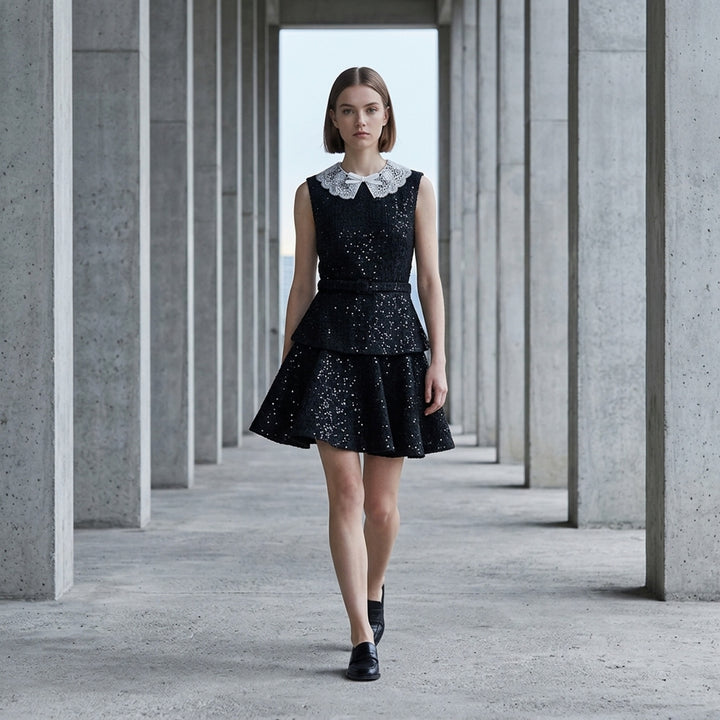 Black Sequin Boucle Mini Dress | Self-Portrait | Club21 - lifestyle
