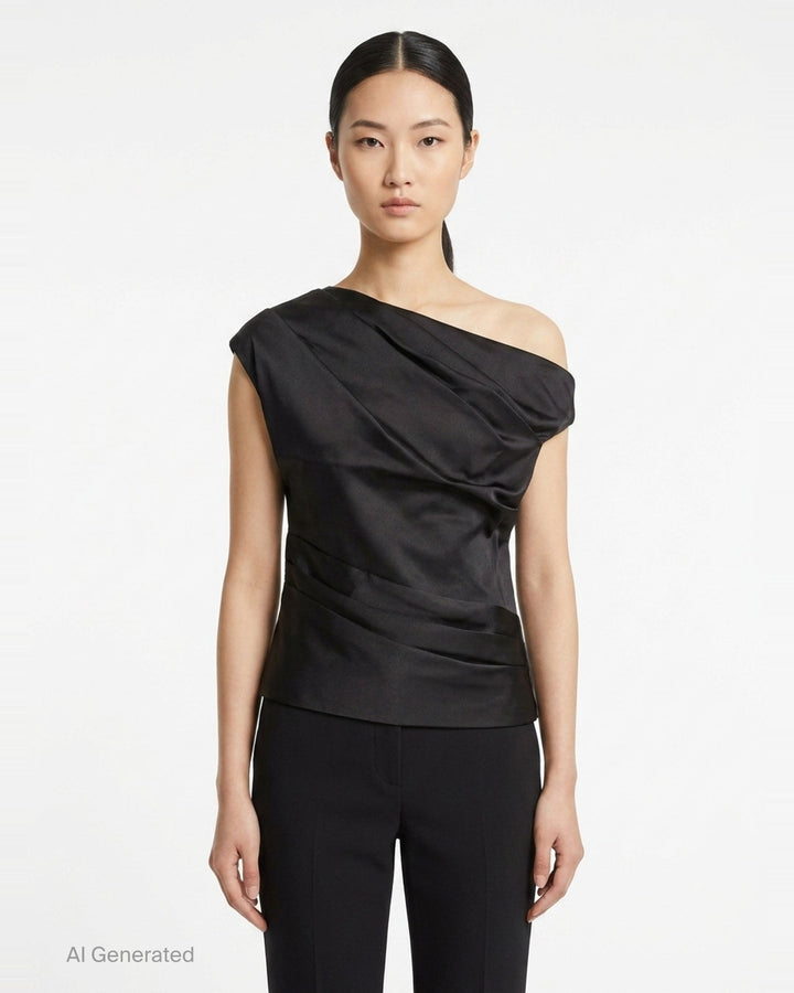 Black Taffeta Draped Top | Self-Portrait | Club21 - front