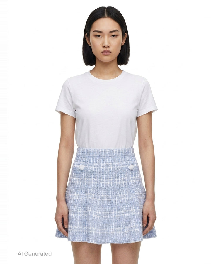 Blue Check Knit Mini Skirt | Self-Portrait | Club21 - front