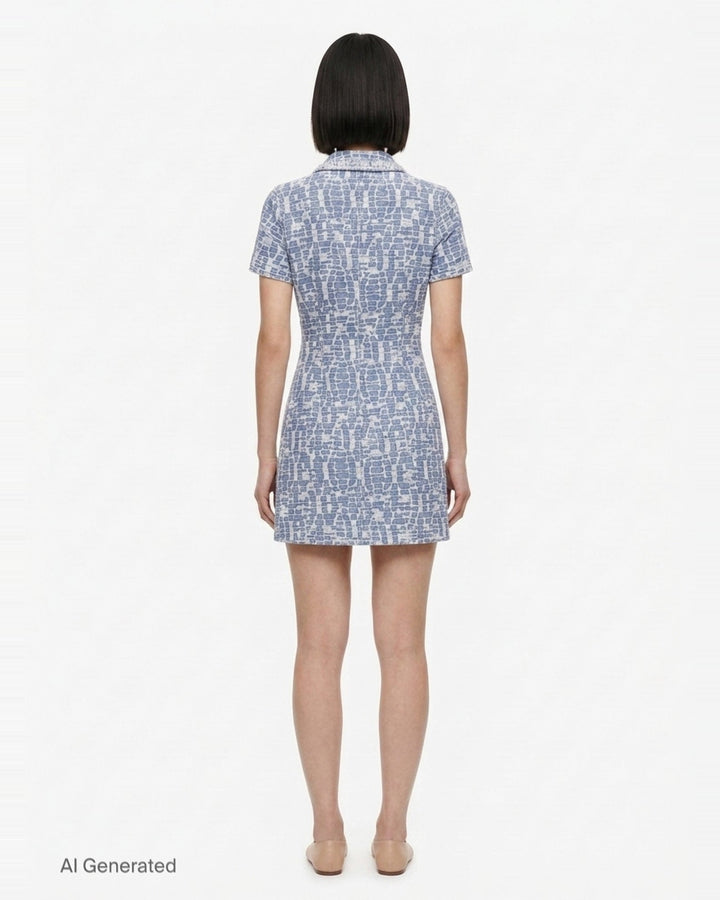 Blue Collared Textured Denim Mini Dress | Self-Portrait | Club21 - back