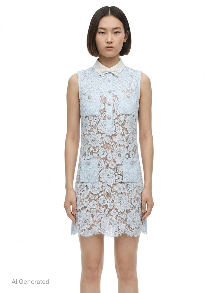 Blue Lace Mini Dress | Self-Portrait | Club21 - front