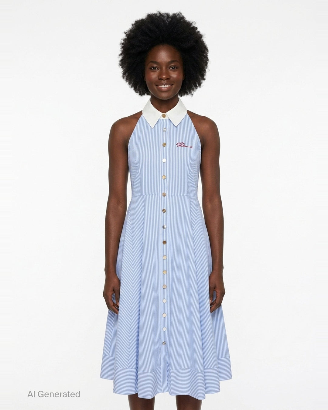 Blue Striped Cotton Midi Dress | Self-Portrait | Club21 - front