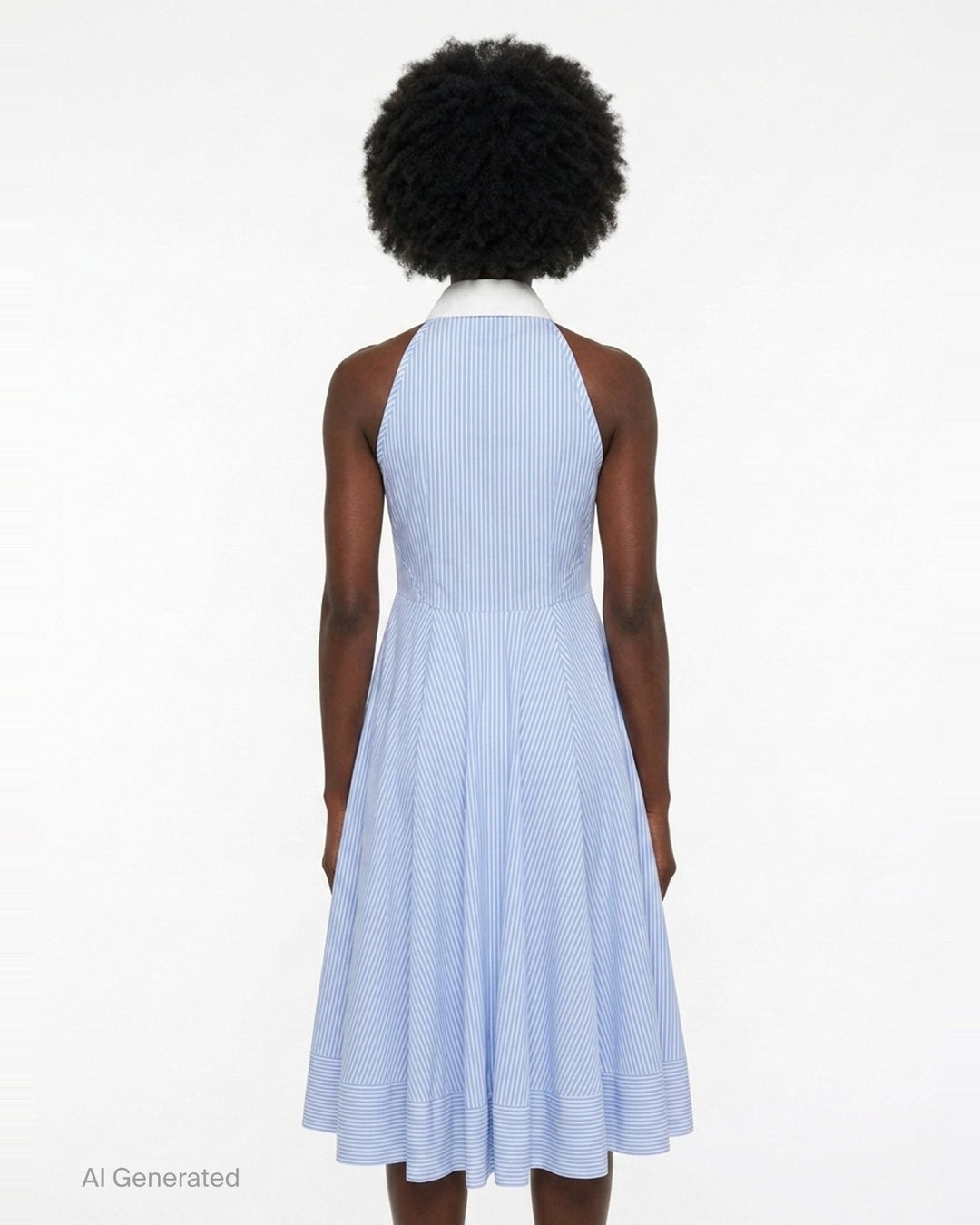 Blue Striped Cotton Midi Dress | Self-Portrait | Club21 - back