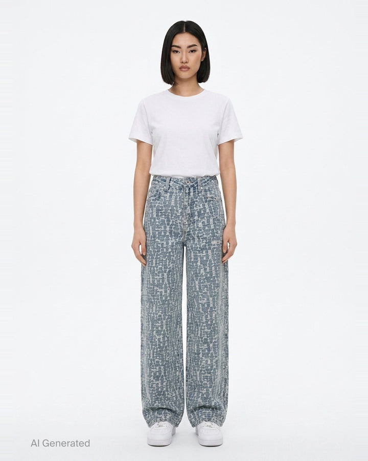 Blue Textured Denim Jeans | Self-Portrait | Club21 - front