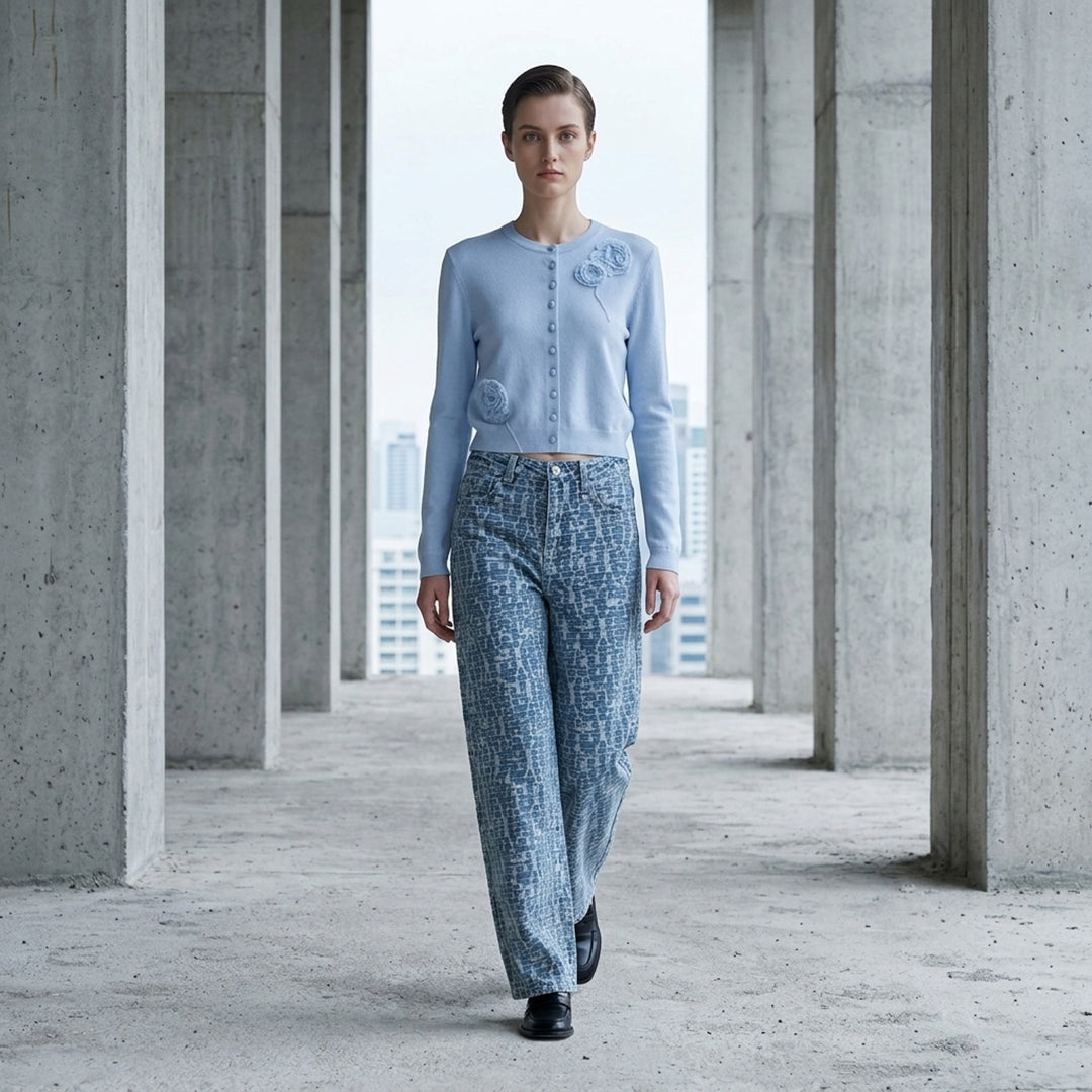 Blue Textured Denim Jeans | Self-Portrait | Club21 - lifestyle