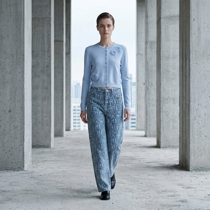 Blue Textured Denim Jeans | Self-Portrait | Club21 - lifestyle