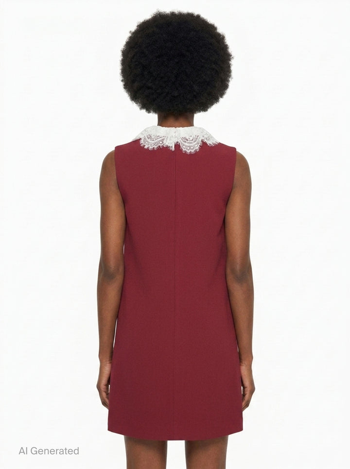 Burgundy Crepe Lace Collar Mini Dress | Self-Portrait | Club21 - back