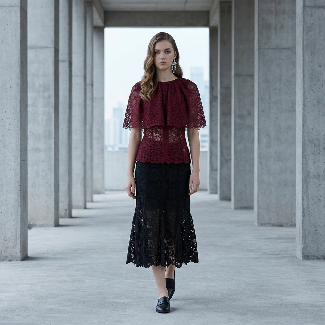 Burgundy Lace Cape Top | Self-Portrait | Club21 - lifestyle
