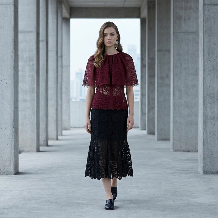 Burgundy Lace Cape Top | Self-Portrait | Club21 - lifestyle