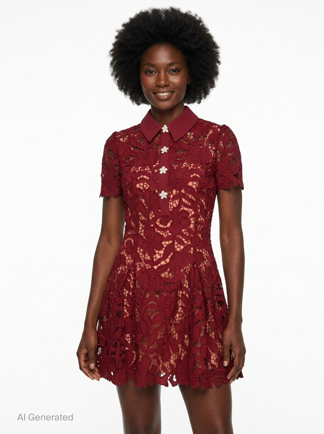 Burgundy Lace Mini Dress | Self-Portrait | Club21 - front