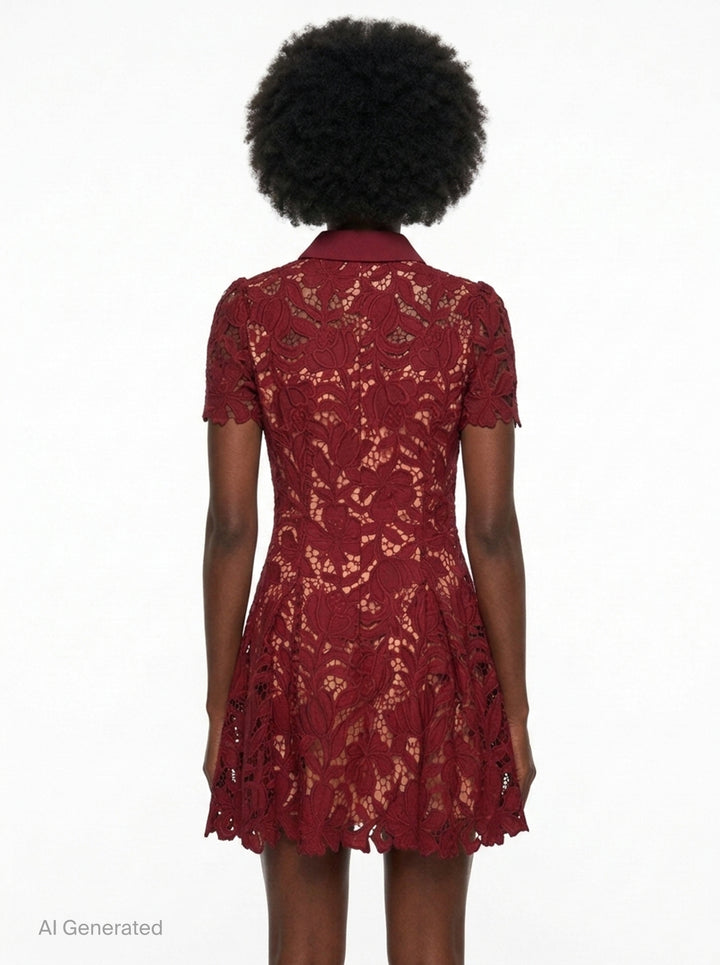 Burgundy Lace Mini Dress | Self-Portrait | Club21 - back
