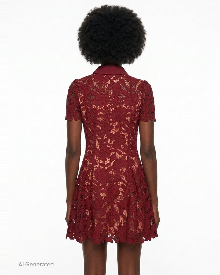 Burgundy Lace Mini Dress | Self-Portrait | Club21 - back