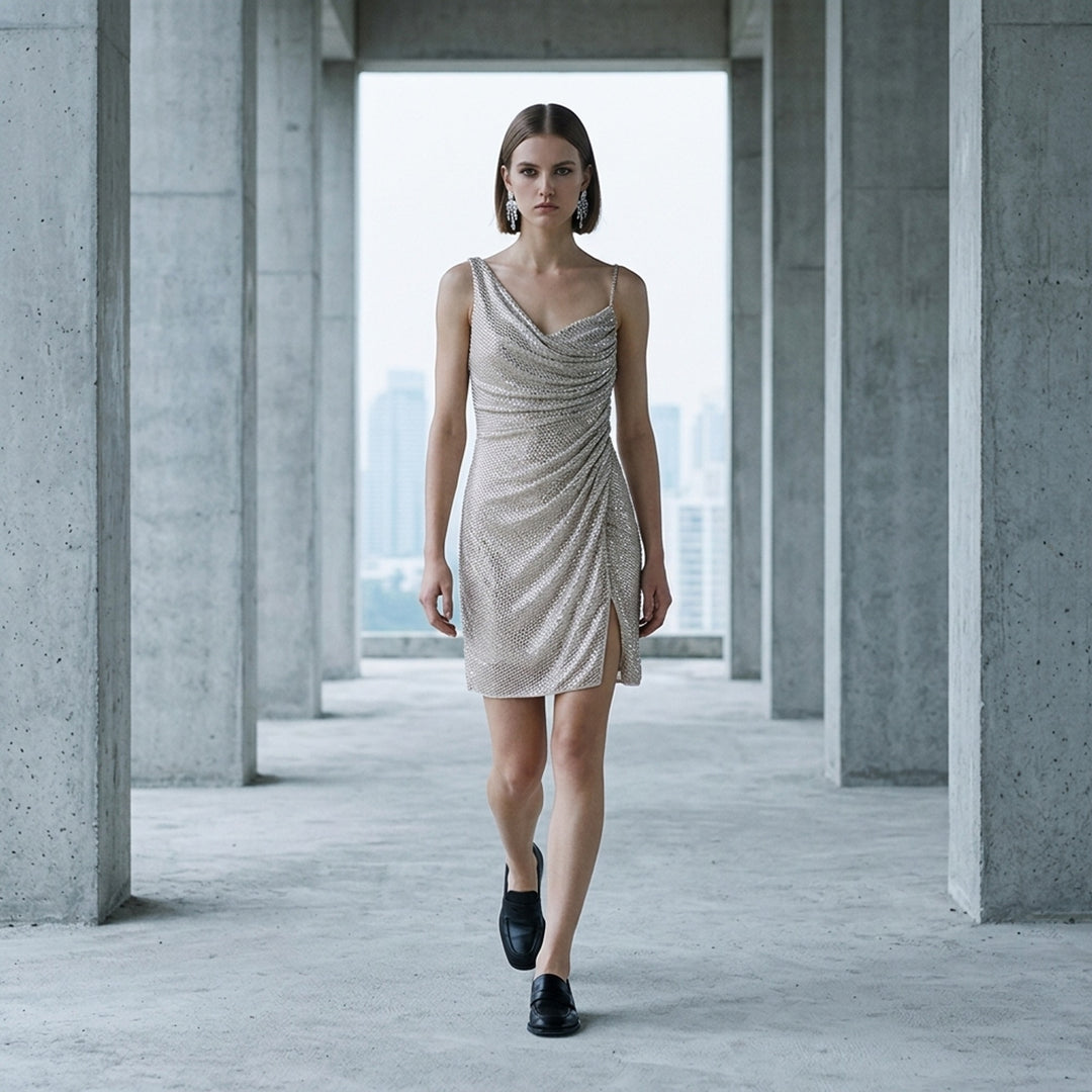 Champagne Rhinestone Draped Mini Dress | Self-Portrait | Club21 - lifestyle