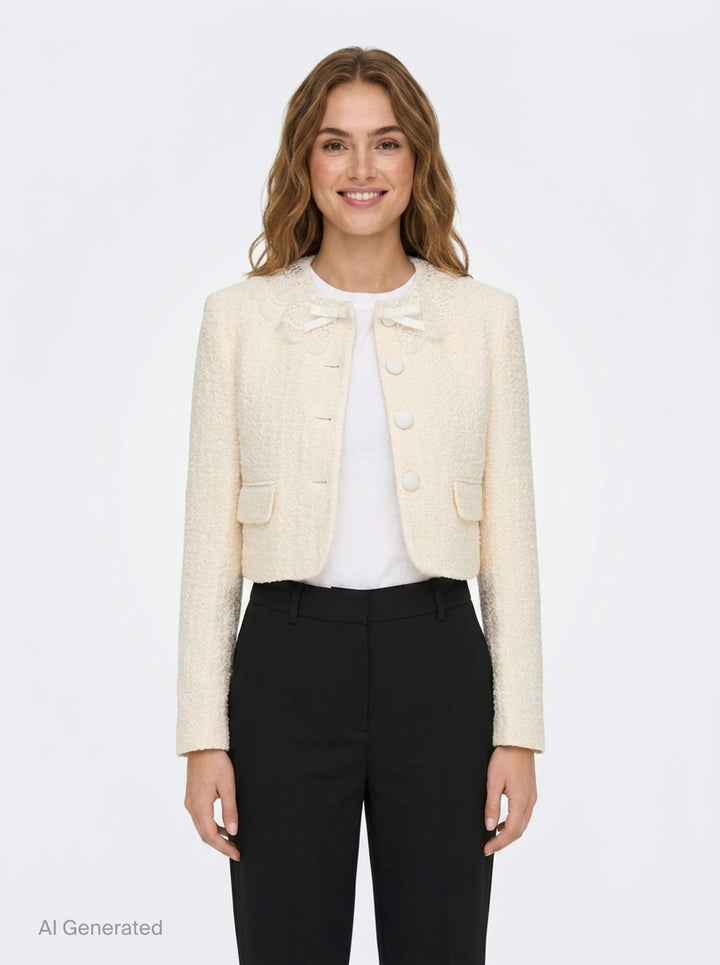 Cream Boucle Lace Collar Jacket | Self-Portrait | Club21 - front