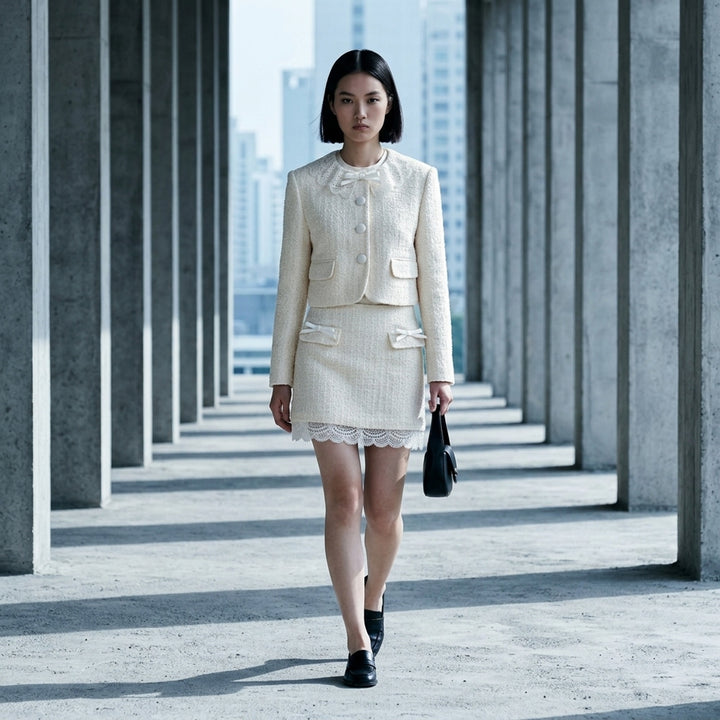 Cream Boucle Lace Collar Jacket | Self-Portrait | Club21 - lifestyle