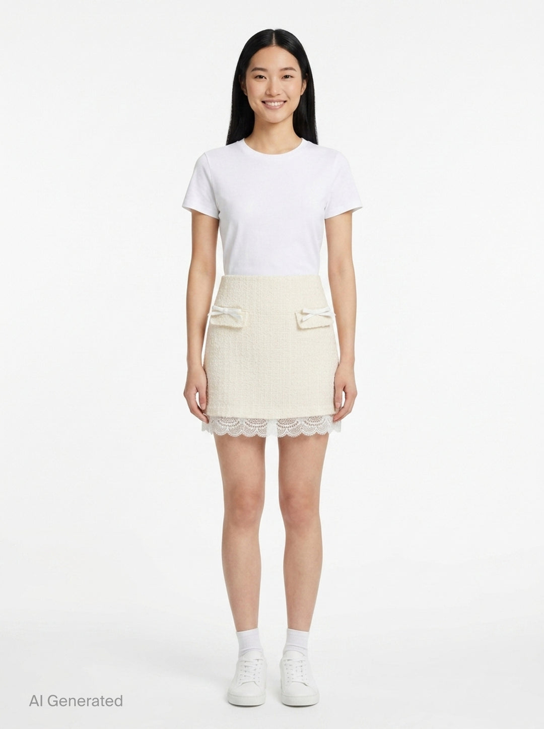 Cream Bouclé Lace Mini Skirt | Self-Portrait | Club21 - front