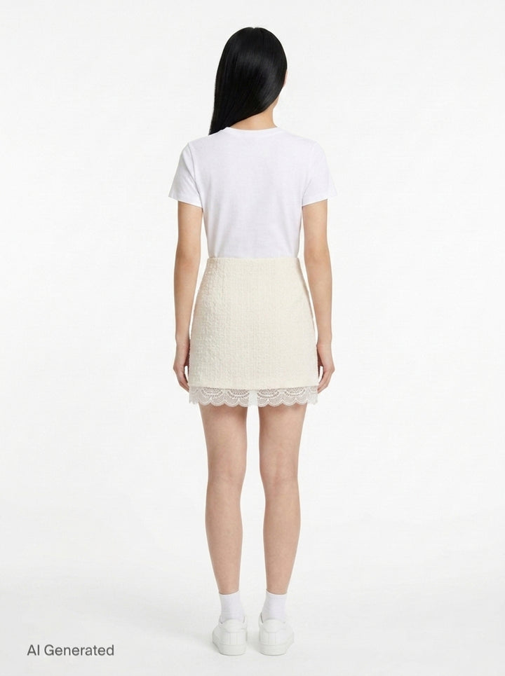 Cream Bouclé Lace Mini Skirt | Self-Portrait | Club21 - back