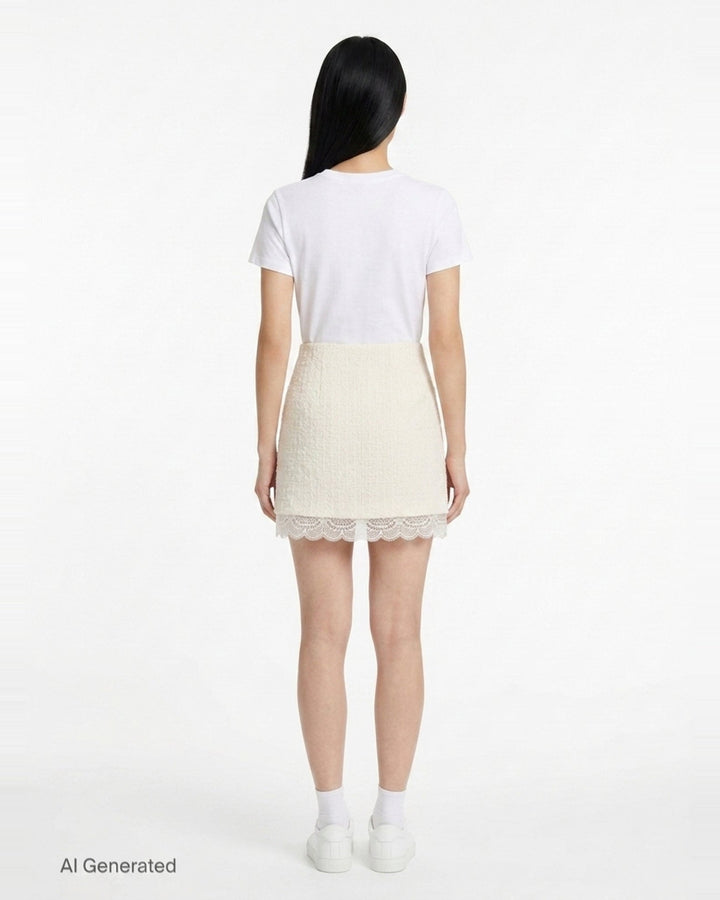 Cream Bouclé Lace Mini Skirt | Self-Portrait | Club21 - back