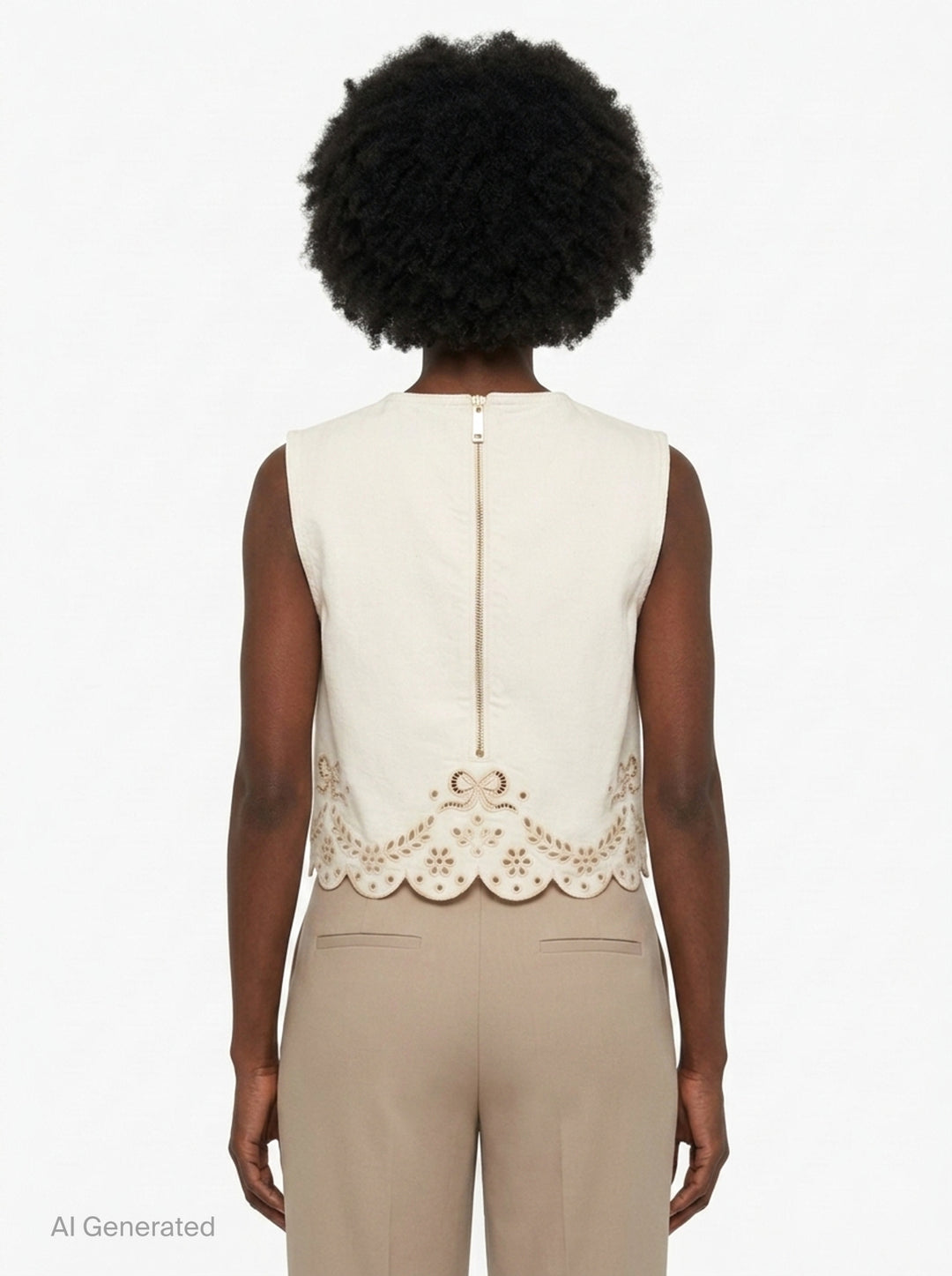 Cream Broderie Denim Top | Self-Portrait | Club21 - back